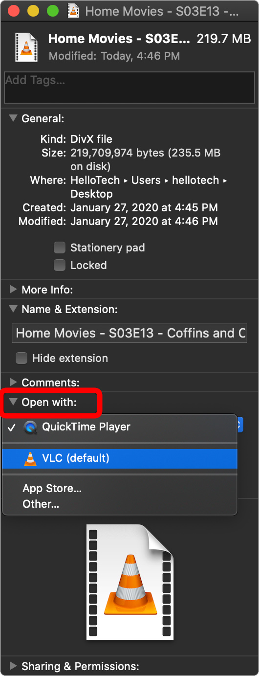 set the default player for mp4 files on a mac